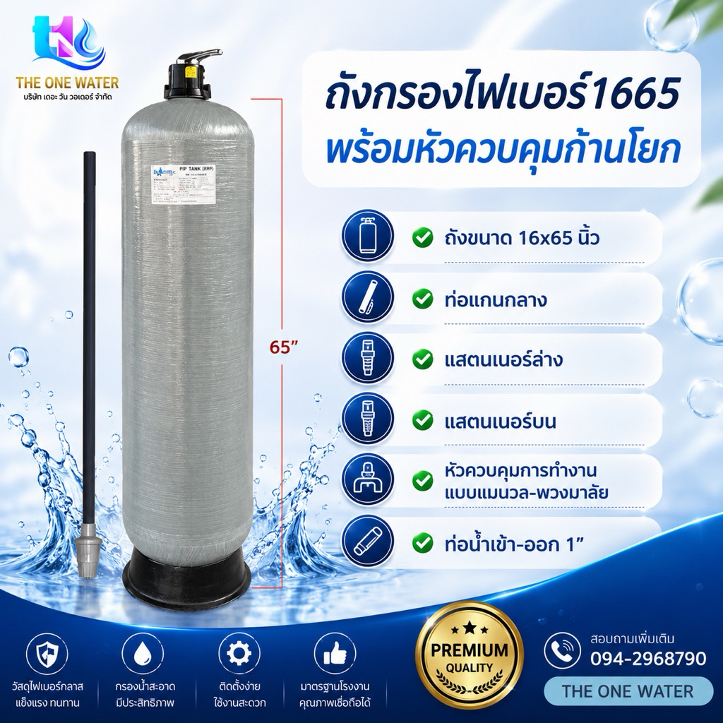 ถังกรองน้ำไฟเบอร์ 1665 หรือ ขนาด 16*65 นิ้ว พร้อมหัวควบคุมแบบ Manual (ก้านโยก)