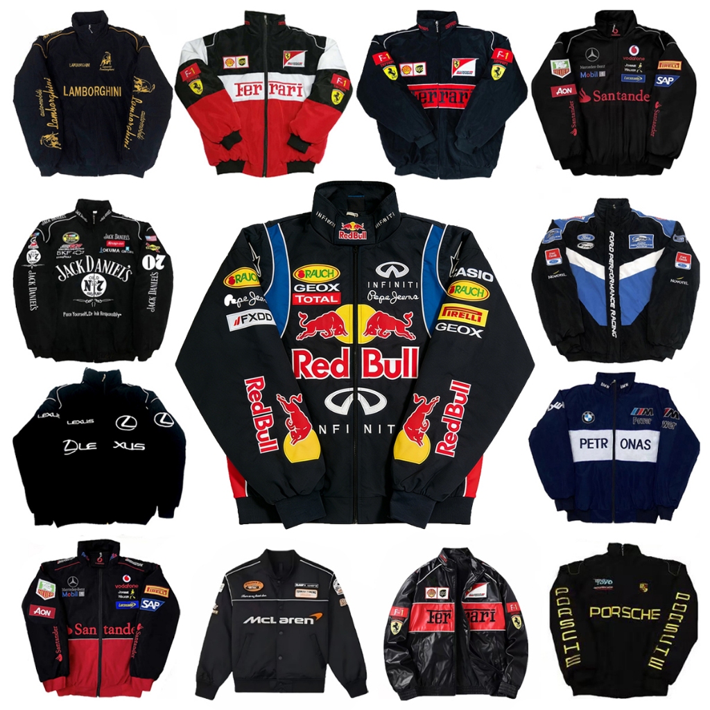 【ส่งจากไทย】F1 เสื้อแจ็กเก็ตรถแข่งผู้ชาย ย้อนยุคแฟชั่น ปักลาย (ไม่ใช่สกรีน) แจ็คเก็ต  เสื้อแจ็กเก็ตกันลม สไตล์มอไซค์