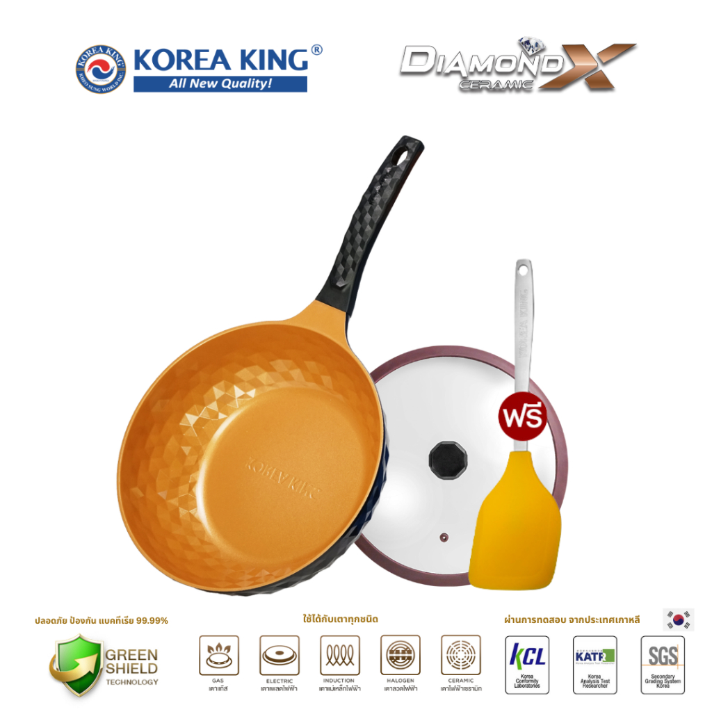 Korea King Diamond x Ceramic กระทะโคเรียคิง เซรามิก (28cm) 1 ใบ+ฟรี ตะหลิวซิลิโคน 1 อัน + ฝาแก้ว 1 อัน