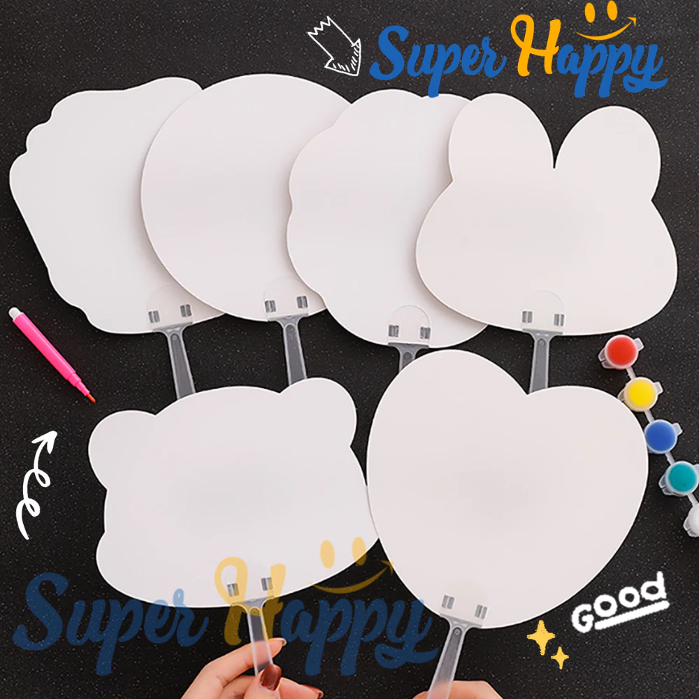 พัดกระดาษด้ามจับสีใส (Set 10 ชุด) ระบายสี DIY พัดวาดภาพเด็ก พัดเปล่าสำหรับเพ้นท์