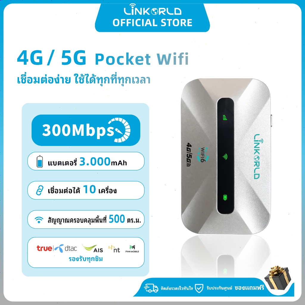 Linkorld M806 Pocket WiFi 4G/5G LTE WiFi6 300Mbps ใส่ซิมได้ แบต3000mAh รองรับทุกเครือข่าย