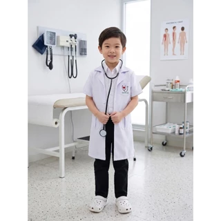 (KIDCITY) เสื้อกาวน์เด็ก แถมหูฟ้งหมอของเล่น เสื้อกาวน์หมอ เสื้อกาวน็เด็กแขนสั้น ชุดอาชีพเด็ก