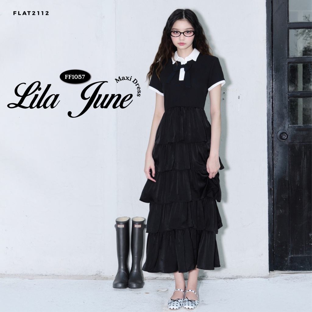 FLAT2112 : LILA JUNE MAXI DRESS เดรสยาว เดรสเสื้อเชิ้ต กระโปรงชั้นๆ แฟชั่นผู้หญิง ชุดออกงาน (FF1057)