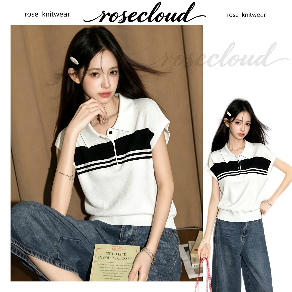 rosecloud เสื้อโปโลไร้แขน รุ่นใหม่ฤดูร้อน ผ้าถักไอซ์ซี่ บางเฉียบ ระบายอากาศดี สไตล์เข้าได้ทุกชุด สวมใส่สบายสำหรับชีวิตป