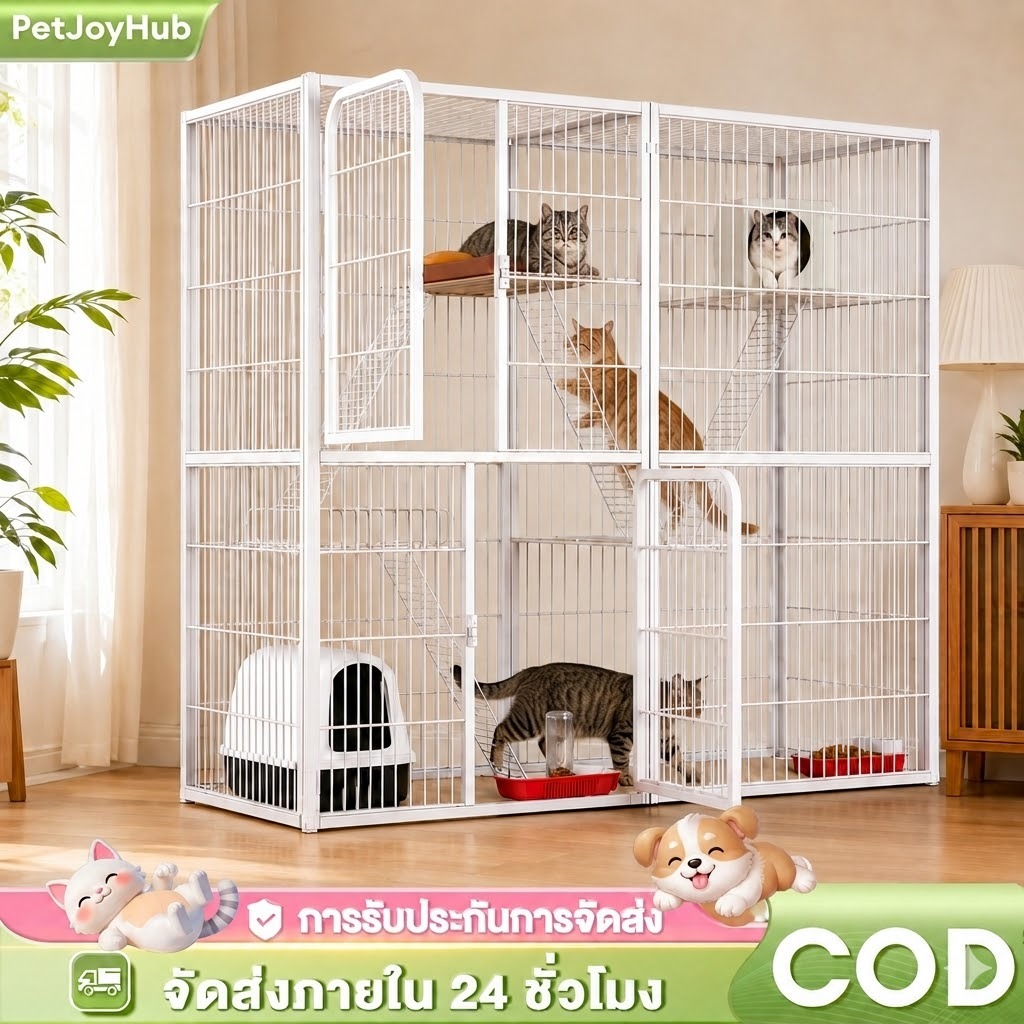 😺กรงแมวขนาดใหญ่ แบบไม่มีพื้น 3ชั้น 4ชั้น Pet Cage กรงสัตว์เลี้ยง กรงกระต่าย พื้นที่กว้าง แข็งแรง ประกอบง่าย