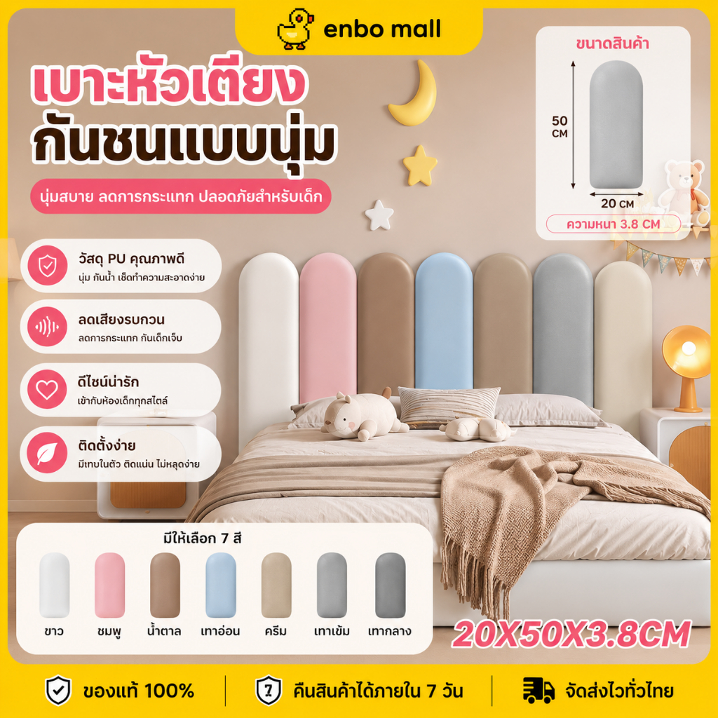 แผ่นกันกระแทกครึ่งวงกลมหัวเตียง ฟองน้ำหนานุ่ม ติดตั้งง่ายกาวในตัว ป้องกันการชนและลดเสียงรบกวน สำหรับทุกห้องนอน ความหนา 3