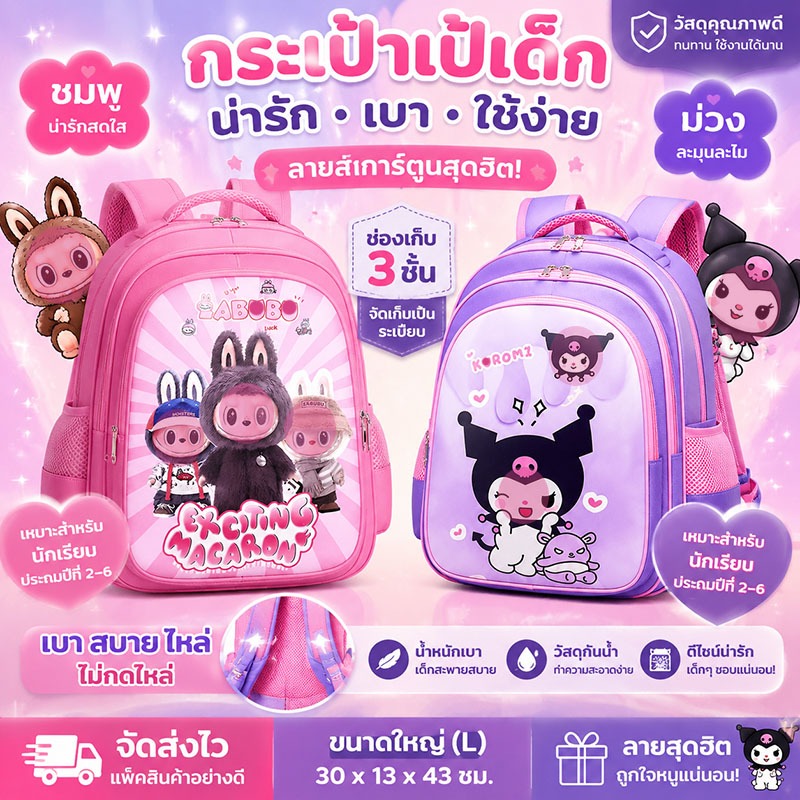 NOVA กระเป๋าเป้เด็ก กันน้ำ น้ำหนักเบา ลายน่ารัก สำหรับอนุบาล-ประถม เด็กชาย เด็กหญิง