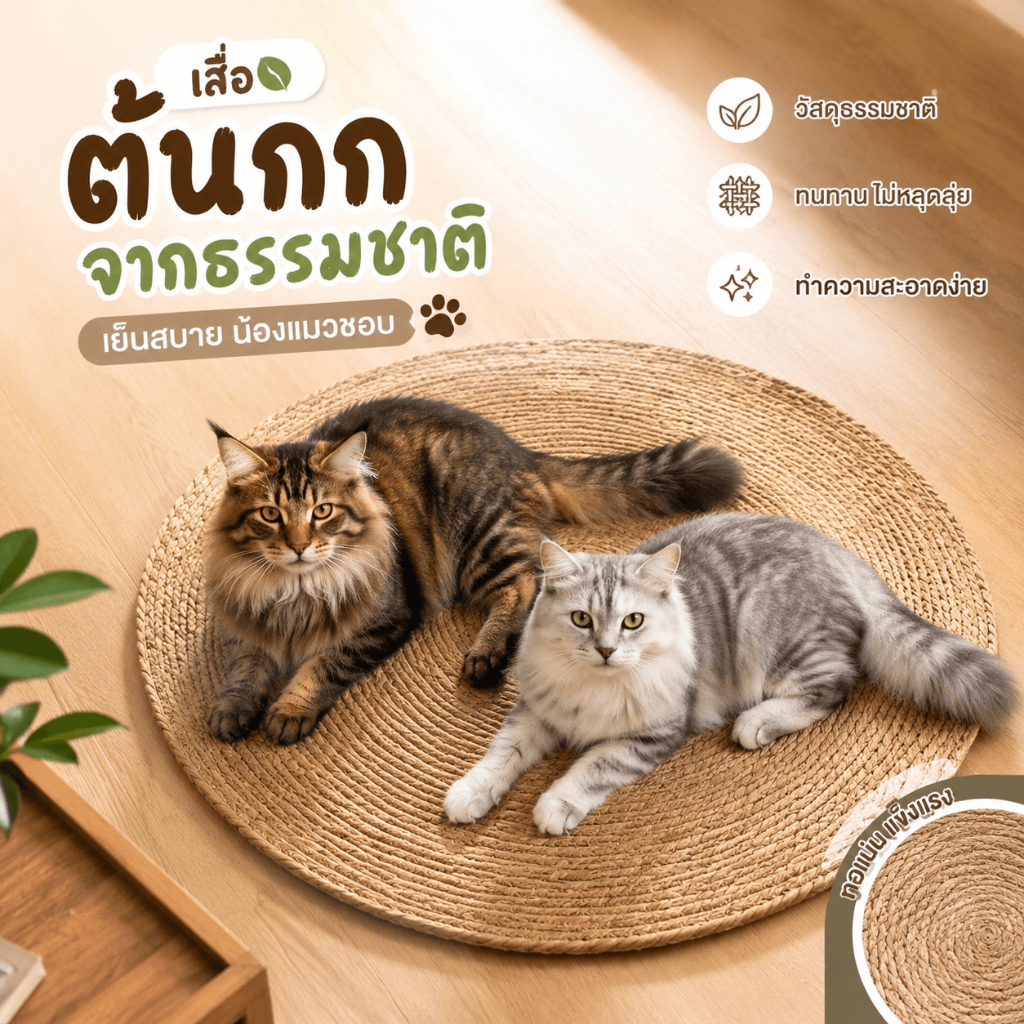 เสื่อแมว วงกลมพรมลับเล็บแมว ความหนา ฤดูร้อนสากล แมว เบาะฟาง ห้องนั่งเล่น 40/60/80cm