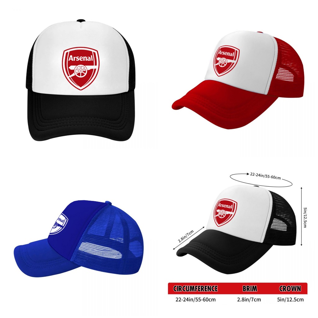 หมวกแก็ป หมวกเบสบอล หน้าบุฟองน้ำ หลังตาข่าย สกรีน Arsenal ด้วย Flex pu ขอบเรียบ สวย คมชัด