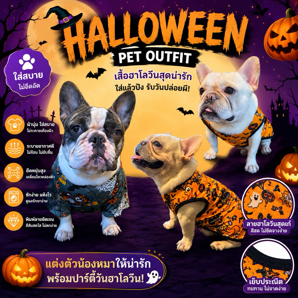 🇹🇭พร้อมส่ง🇹🇭 เสื้อหมา เสื้อแมว ลายฮาโลวีน 🎃 เนื้อผ้าไมโคร ไม่ติดขน ใส่สบาย