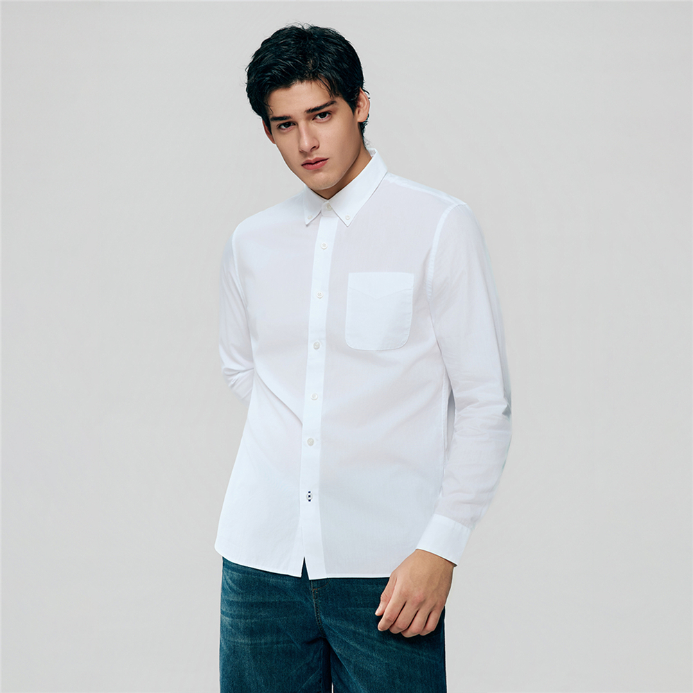 GIORDANO เสื้อเชิ้ตผู้ชาย Men's Cotton Poplin Slim Pocket Shirt 01046037