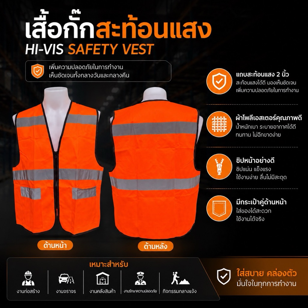 เสื้อกั้กผ้าเรียบ 2กระเป๋าใส่มือถือได้
