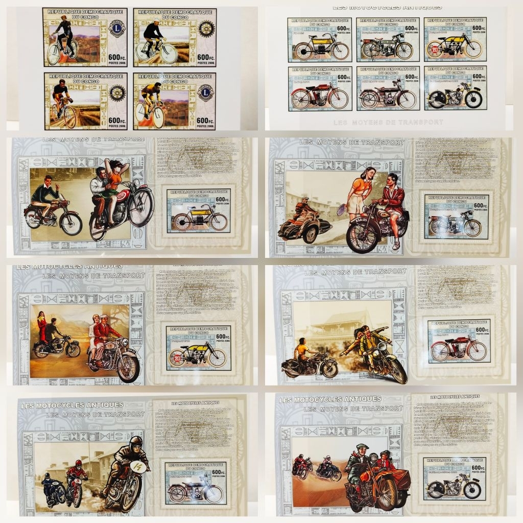 👍 ชีทแสตมป์ Les Motocycles Antiques & Les Bicyclettes จากคอลเลกชัน Congo 2006