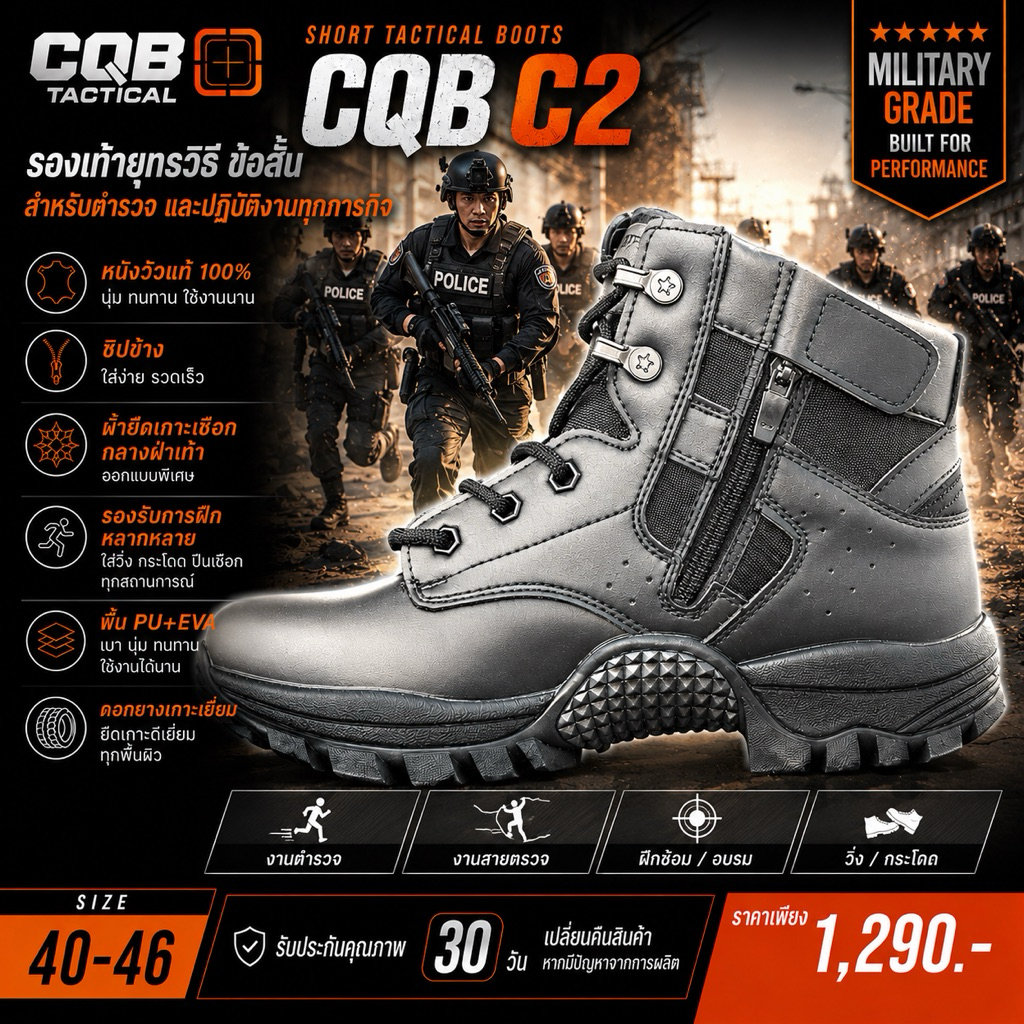 รองเท้ายุทธวิธีCQB TACTICAL รุ่นC2ข้อสั้นรองเท้าตำรวจและข้าราชการอื่นๆ