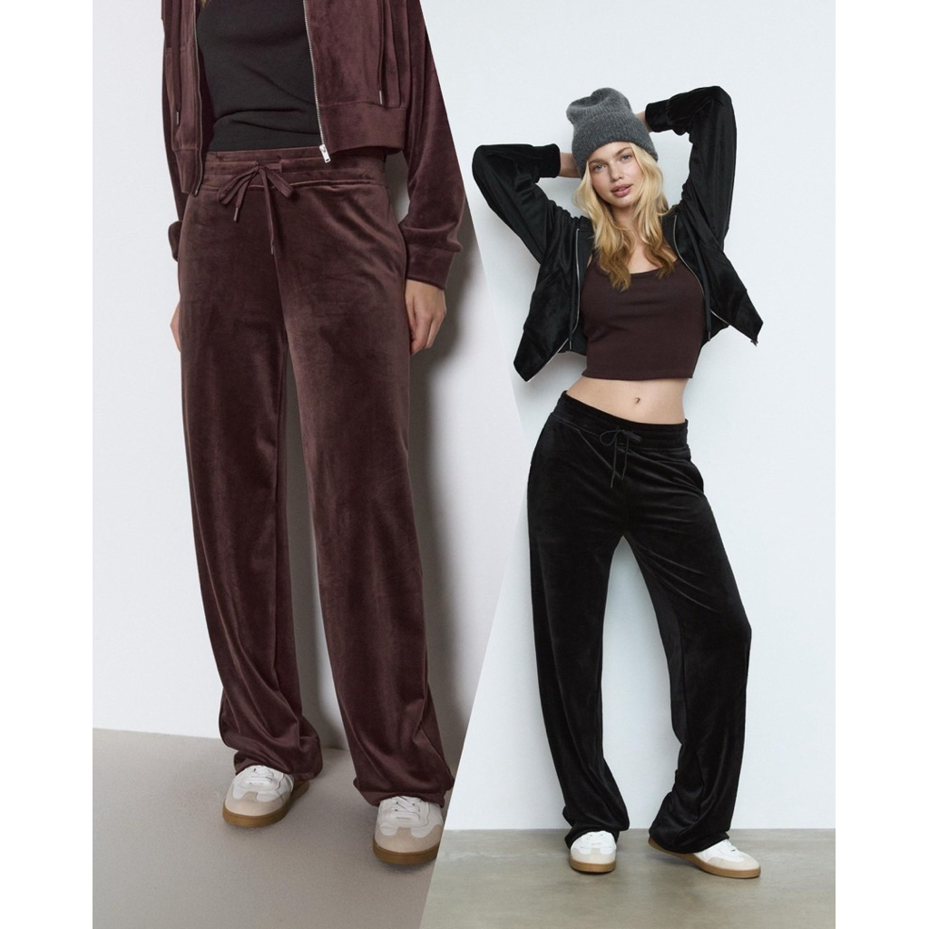 Str Stright trousers กางเกงผ้ากำมะหยี่ เอวสูง ผ่านุ่ม ผ้ายืด
