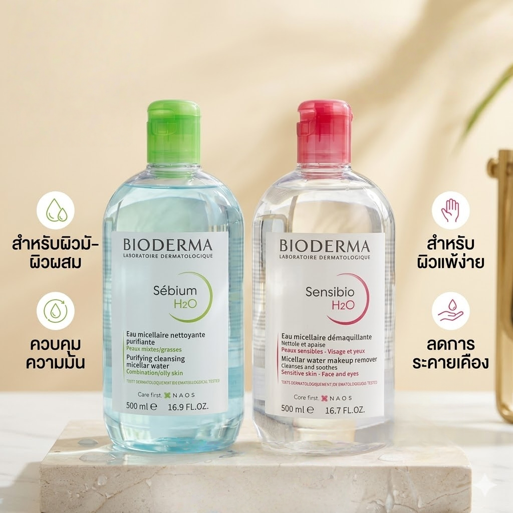 Micellar Water 500ml [Sensibio / Sebium] คลีนซิ่งเช็ดเครื่องสำอาง สูตรอ่อนโยน สำหรับผิวแพ้ง่ายและผิวมัน