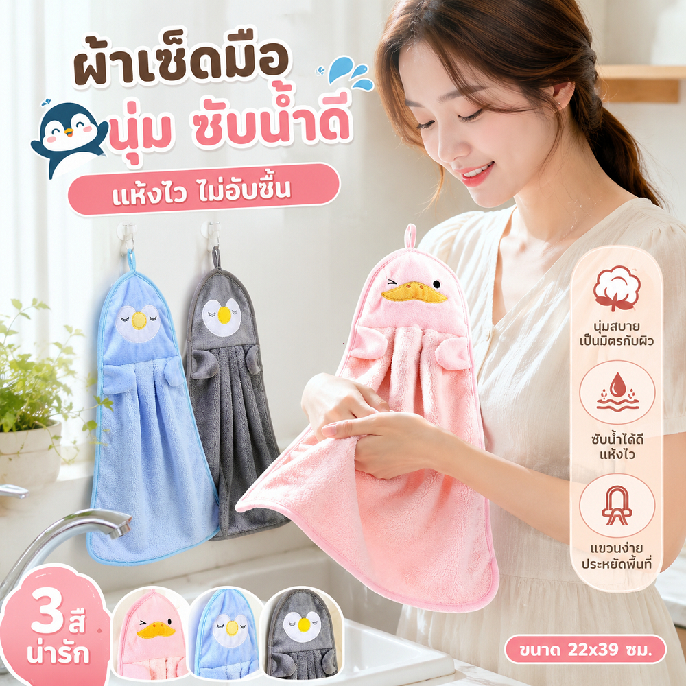 ผ้าเช็ดมือ อเนกประสงค์ การ์ตูนน่ารัก ลายสัตว์ กำมะหยี่นุ่ม ดูดซับน้ำดี ไม่ตก เช็ดจาน เช็ดโต๊ะ ได้ในตัว