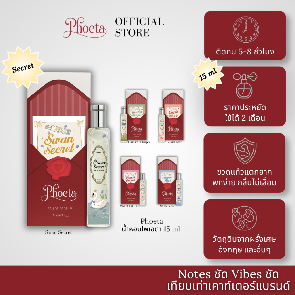 Phoeta น้ำหอมNotes ชัด Vibes ชัดเทียบเท่าเคาท์เตอร์แบรนด์ น้ำหอมติดทน กระจายตัวดี ขนาด 15 ml.
