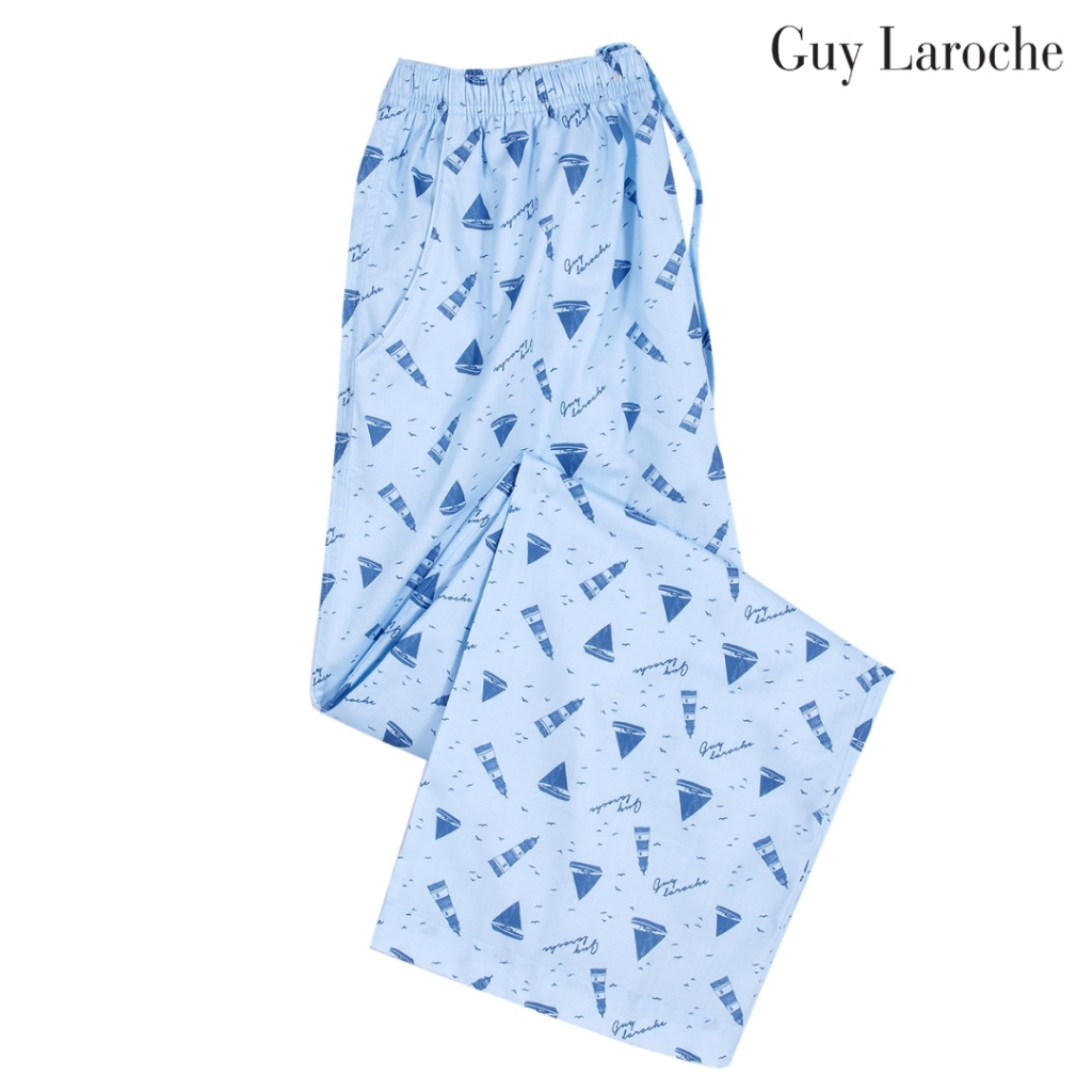 Guy Laroche ชุดนอนคอปก แขนยาว ขายาว พิมพ์ลาย เนื้อผ้า cotton สีฟ้า รุ่น JPG5972S6BU — صورة 6