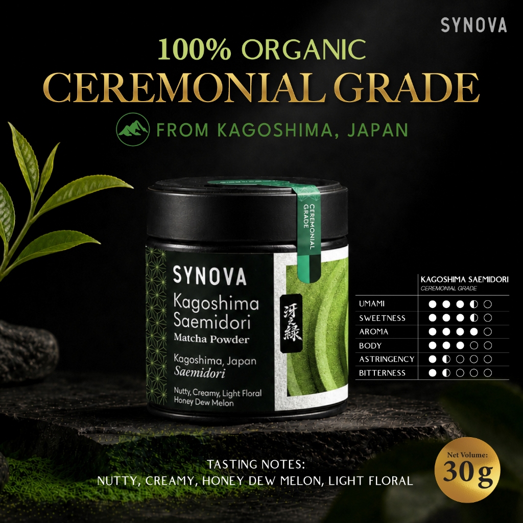 ผงเครื่องดื่ม SYNOVA : คาโกชิมะ ซาเอะมิโดริ มัทฉะ Kagoshima Saemidori Matcha Powder (Tin-30 g.)