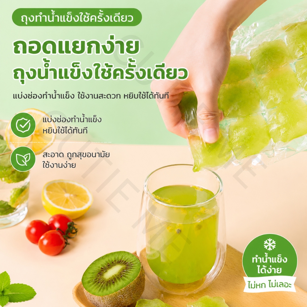 ถุงน้ำแข็งใช้แล้วทิ้ง กรวยซิลิโคนฟรี วัสดุเกรดอาหาร ฉีกได้ แบบพับ ปิดผนึกเอง พร้อมใช้งานได้ทุกเวลา น้ำแข็งทำเอง