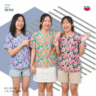เสื้อแตงโม (SUIKA) - เสื้อแตงโมคอจีนผ่าหน้าแขนสั้นพิมพ์ลายดอกไม้ (M.J-160 315 004)