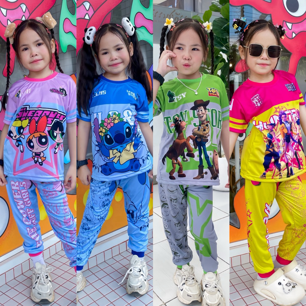 ชุดเด็กแขนสั้น ขายาว จั้มข้อเท้า ลายผู้หญิงน่ารัก 1-8ปี เนื้อผ้าไมโครไฟเบอร์