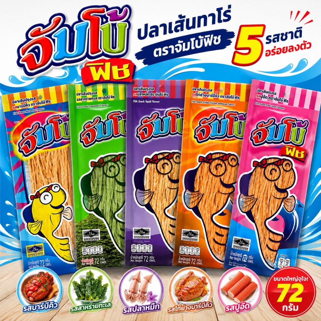 ปลาเส้นทาโร่ จัมโบ้ฟิช JUMBO มี 5 รส น้ำหนัก72กรัม