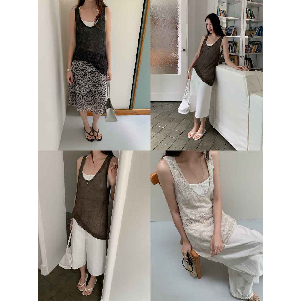 INBYIN - เสื้อกล้ามแขนกุดผ้าสลาฟ LOOSE U NECK TANK TOP - I3591