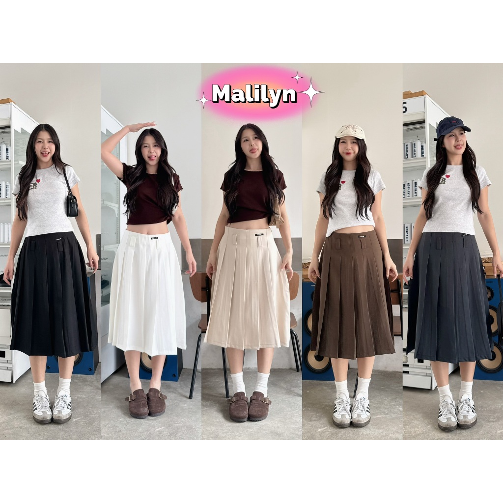 กระโปรงจีบรอบ แต่งหูเข็มขัด 2 ข้าง สีเบสิค