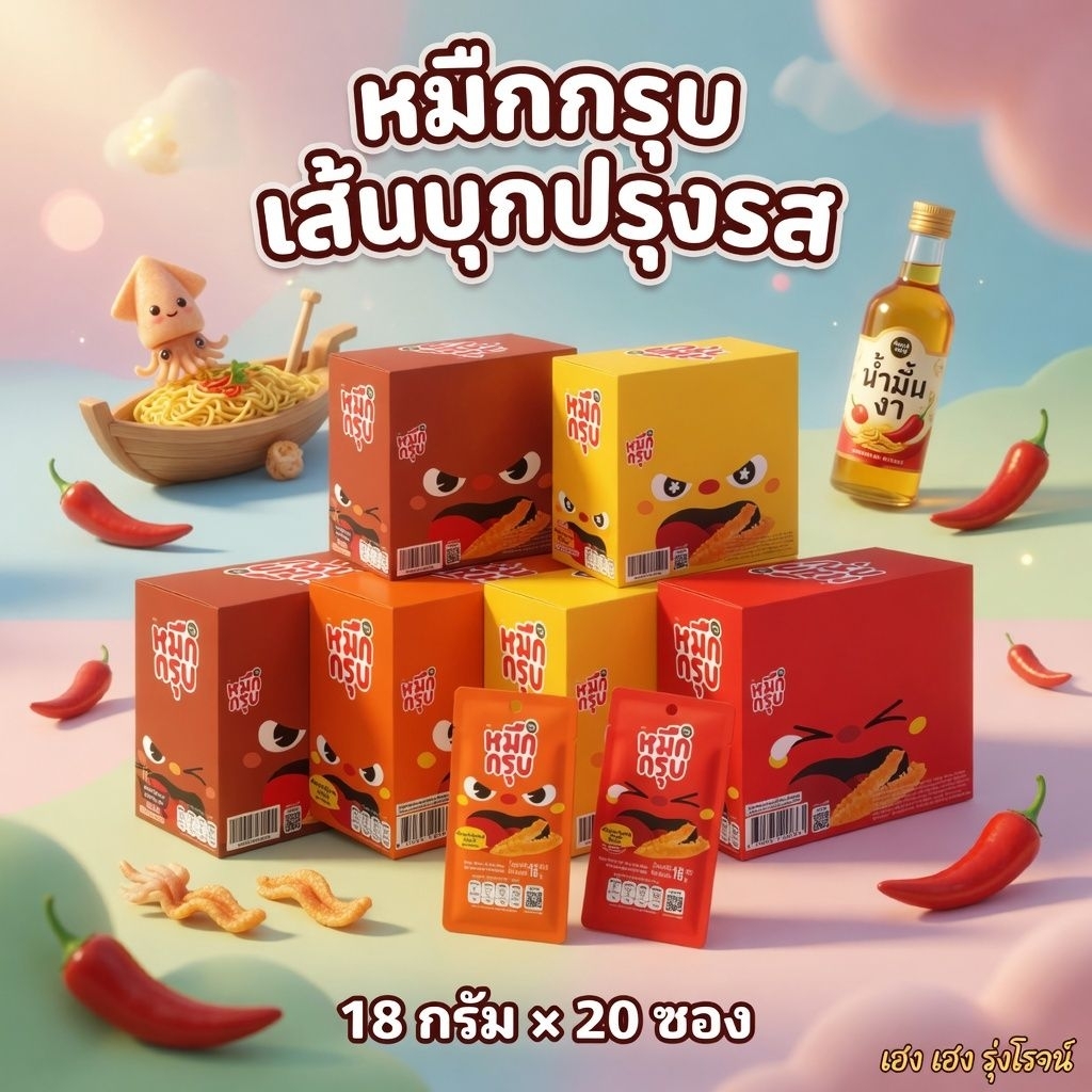 [แพ็ค20ซอง] SunSu ซันซุ หมึกกรุบ เส้นบุกปรุงรสหม่าล่า สูตรเผ็ด สูตรดั้งเดิม 18 กรัม/ซอง