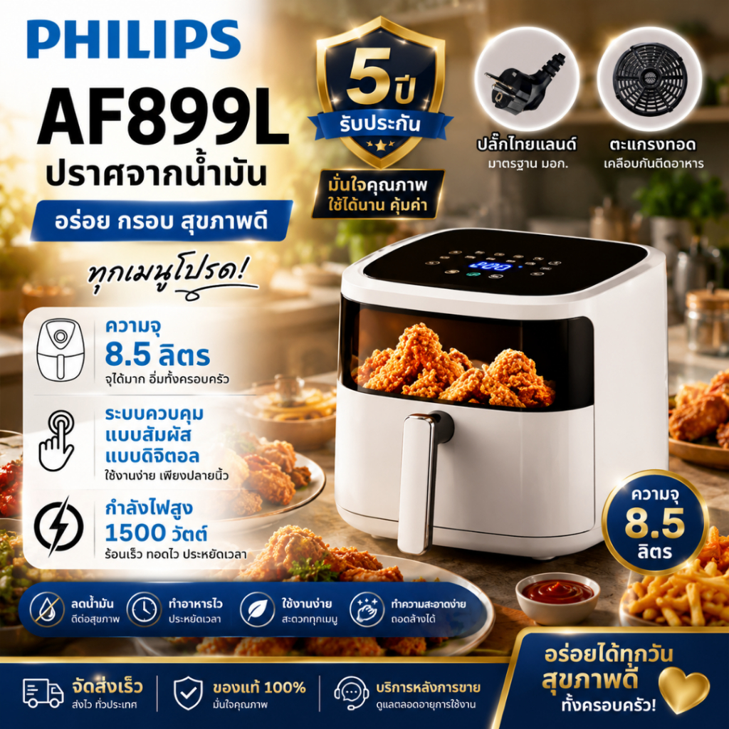 [ส่งไว⚡] AF899L Air Fryer หม้อทอดไร้น้ำมัน 8.5L จอดิจิตอล 1500W | รับประกัน 5 ปี | ทอดกรอบ สุขภาพดี