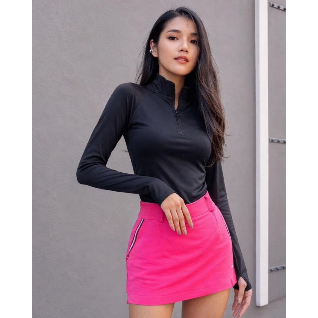 เสื้อกันแดดรัดกล้ามเนื้อคอเต่ามีซิปมีช่องสอดนิ้ว
