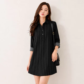 🔥เดรสเชิ้ตลายทาง ไซส์ S-5XL🔥 เสื้อเชิ้ตเดรสผู้หญิง QUILLA Plus Size ผ้าคอตตอน ใส่สบาย ไม่ร้อน