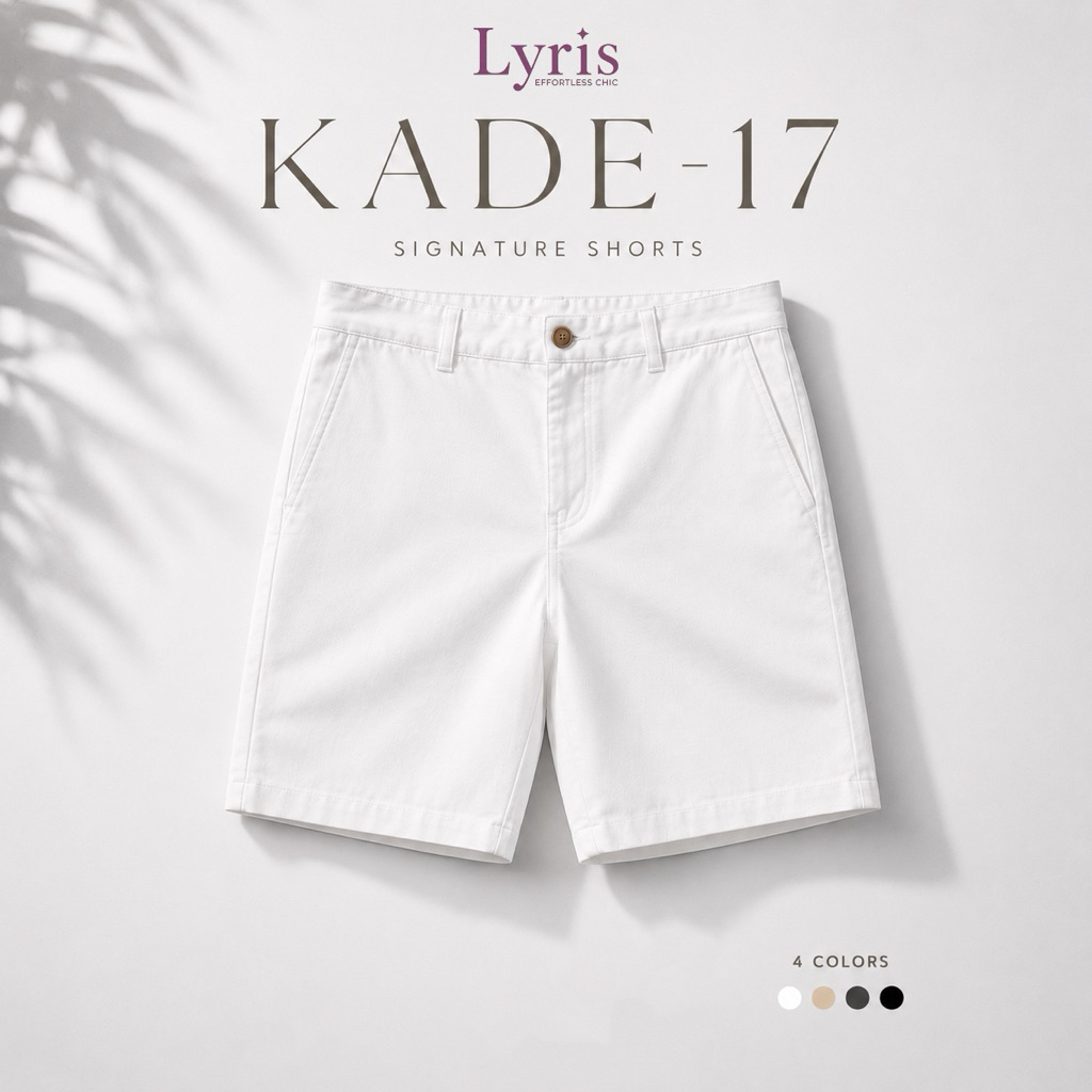 Lyris KADE กางเกงขาสั้นผู้ชาย สีขาว Ivory Mist ความยาว (17 นิ้ว) ทรงเข้ารูป ลำลองสุภาพ แมทง่าย พร้อมส่ง