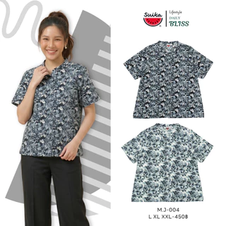 เสื้อแตงโม (SUIKA) - เสื้อแตงโมคอจีนผ่าหน้าแขนสั้นพิมพ์ลายดอกไม้ (M.J-160 315 004)