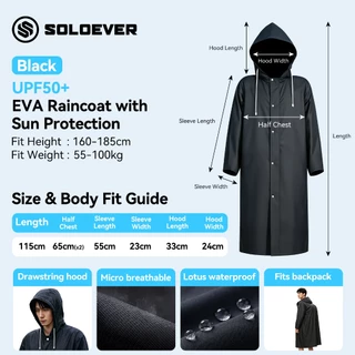 SOLOEVER เสื้อกันฝน EVA เสื้อกันฝนแฟชั่น เสื้อกันฝนผู้ใหญ่ พับเก็บง่าย ใส่ได้ทั้งผู้หญิงและผู้ชาย