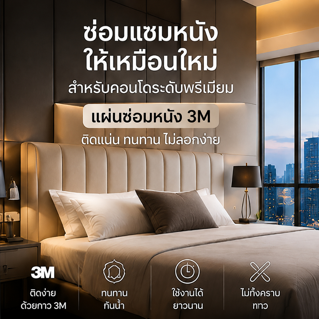 หนังซ่อมโซฟา ลายลิ้นจี่ 3M กาวเหนียวพิเศษ แผ่นหนังซ่อมเตียง หัวเตียง เก้าอี้ คอนโดหรู กันน้ำ ติดแน่น ไม่ทิ้งครา