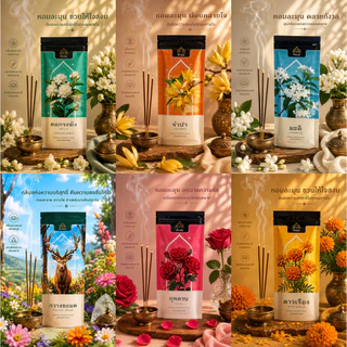 ต้นบุญ ธูปหอม 12 กลิ่น นำเข้าจากอินเดีย หอมมาก แบบซองซิป ประหยัด Incense Sticks Zipper Pack