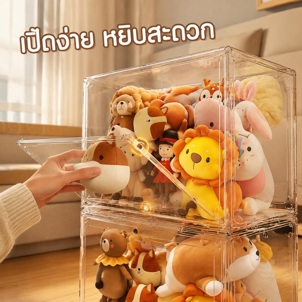 ถูกที่สุด✅กล่องเก็บตุ๊กตาโปร่งใส ที่เก็บของเล่นตุ๊กตาหนานุ่ม กันฝุ่นได้ จัดระเบียบห้องเด็ก ครัวเรือน