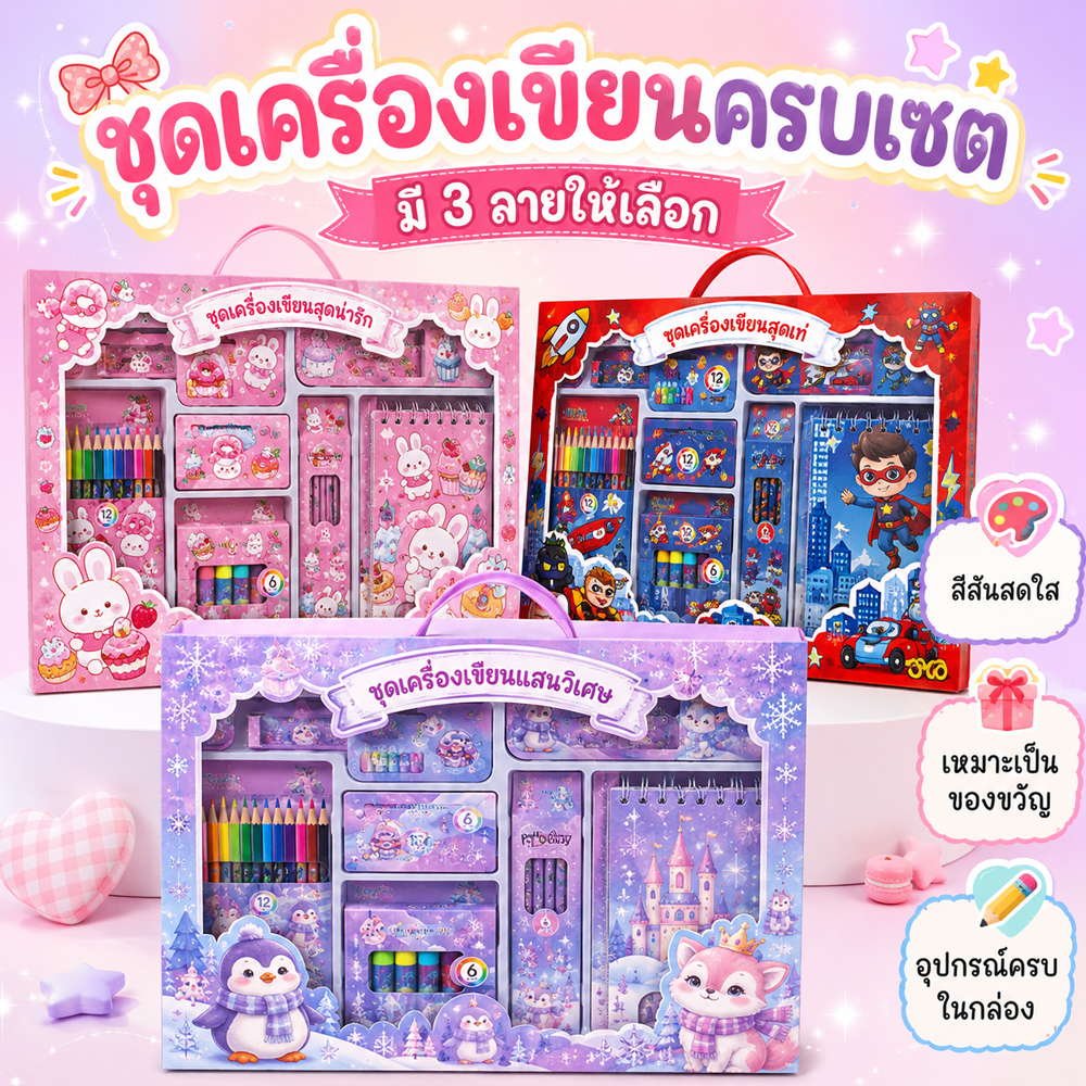 ชุดระบายสีแด็ก ชุดเครื่องเขียนเด็ก สีไม้ สีเทียน สีเมจิ ดินสอ สมุด พร้อมส่งที่ไทย‼️