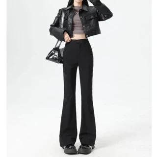 Korean ผู้หญิง เอวสูง กางเกงขาบาน ผอมเพรียว Casual กางเกงถูพื้น flared trousers