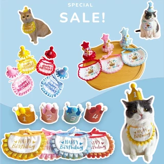 (A07-3)(ได้ทั้งชุด พร้อมส่ง!!) ผ้ากันเปื้อนสัตว์เลี้ยงงานปัก ปลอกคอ HBD+มีเลขอายุพร้อมหมวกปรับสายได้ น่ารักมากๆ
