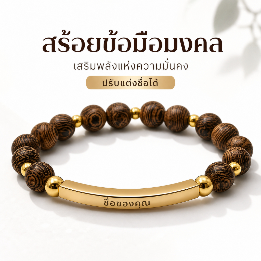 กำไลข้อมือไม้หอมสลักชื่อฟรี งานแฮนด์เมดสไตล์มินิมอล เสริมพลังแห่งความสงบและความมั่นคง ปรับแต่งชื่อได้ เหมาะสำหรับของขวัญ