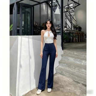 สไตล์เกาหลีใหม่ 4 สี สำหรับทำงานกางเกงขาบาน ผู้หญิง Flare pants เอวสูง กางเกงสบายๆ ไซส์ S-2XL ใส่สบาย กางเกงสูท Casual