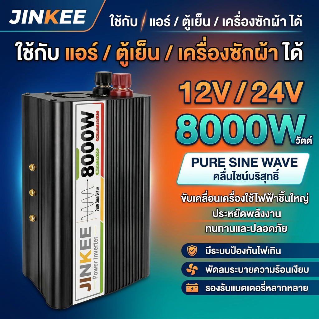 TOP1 แปลงไฟ12v เป็น 220v 5000W 24V อินเวอร์เตอร์ อินเวอร์เตอร์ไฟ อินเวอร์เตอร์โซลาร์เซลล์ 8000W JINKEE 12V TO 220V