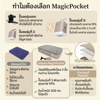 Magic Pocket ที่นอนเป่าลมอัตโนมัติ ปั๊มในตัว แบตในตัว PVCหนา 5ฟุต/3ฟุต หนา25/40cm ตั้งแคมป์