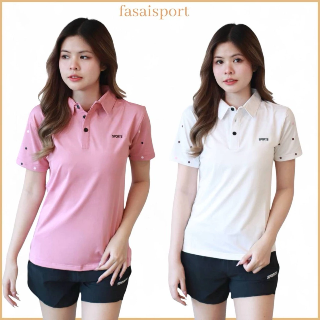 เสื้อโปโลsportsผู้หญิง รุ่นใหม่ ทรงสวย แขนลายจุด สวยเด่น - ผู้หญิง