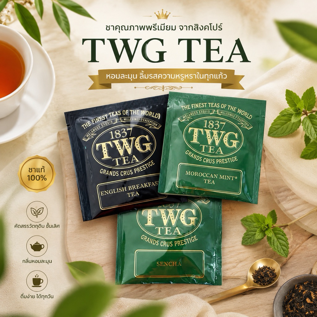 TWG Tea ชาทีดับเบิลยูจี ขนาด 2.5 กรัม #1837 #ชาซอง#englishtea#ชา#tea##chamomile#earlgray#twg##chaidimtea#ชายดิม#chaidim