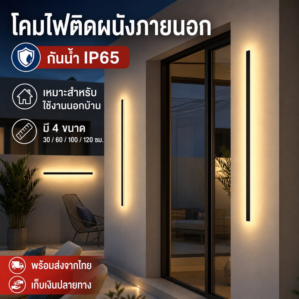 โคมไฟติดผนังสำหรับภายนอก ดีไซน์โมเดิร์น minimalist กันน้ำเลิศ ให้แสงสว่างพอเหมาะ ติดตั้งง่าย